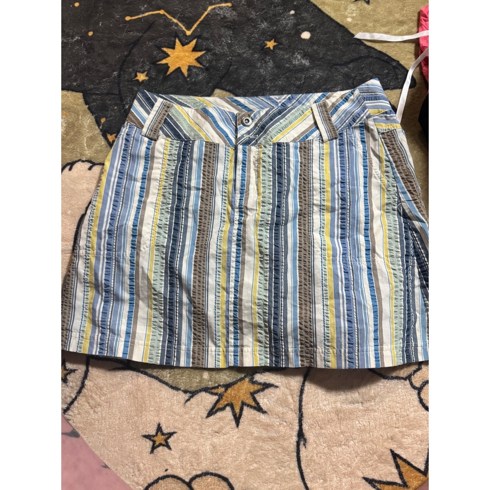 Patagonia Womens Striped Mini Skirt Blue Brown Yellow Size 10 Casual Everyday